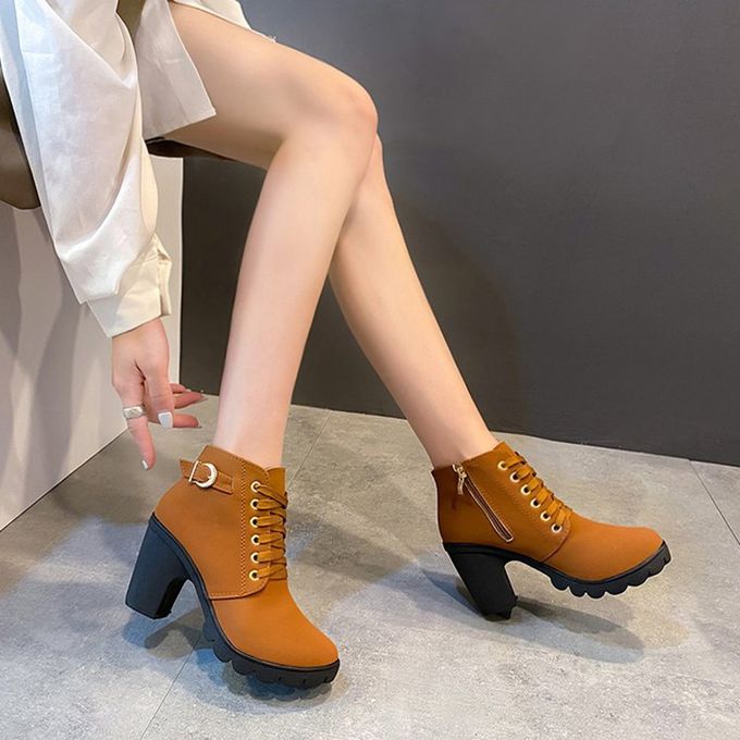 Bottines Élégantes à Talon Épais - Marron