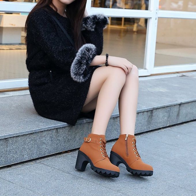 Bottines Élégantes à Talon Épais - Marron