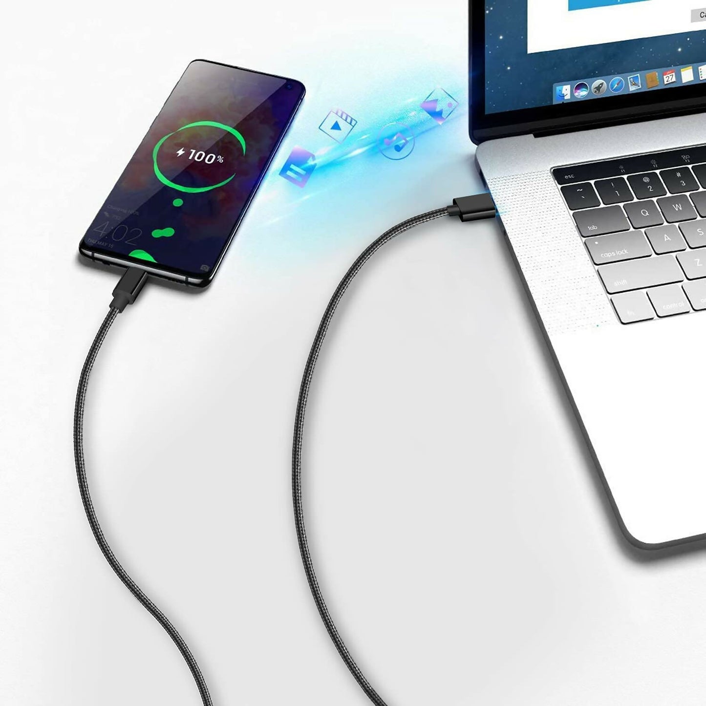 Câble Micro USB 5m, Long Chargeur Nylon Tressé USB Câble, Charge Rapide Compatible pour Samsung Galaxy S7/ S6/ S5, Contrôleur PS4 Câble, Xbox One Noir