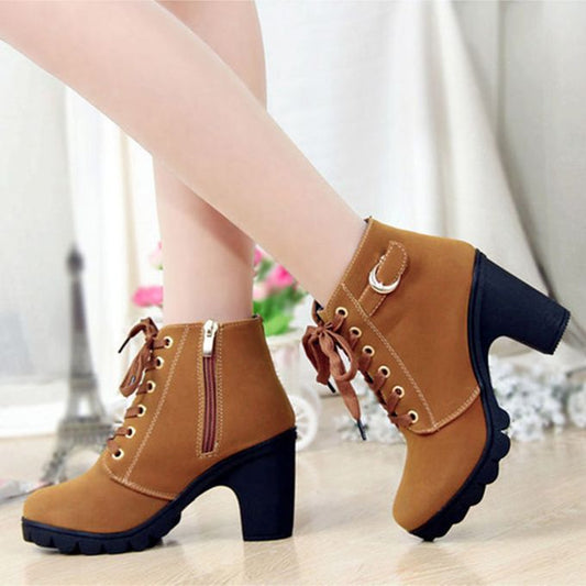 Bottines Élégantes à Talon Épais - Marron