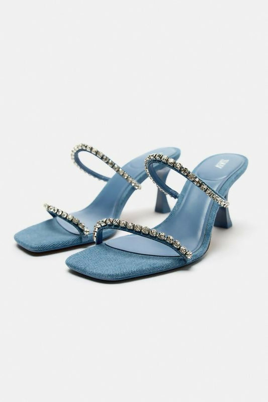 Sandale à talon haut ZARA en tissu denim