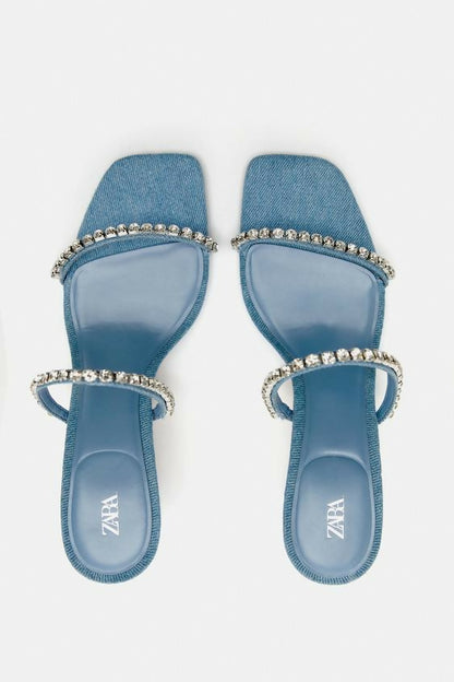 Sandale à talon haut ZARA en tissu denim